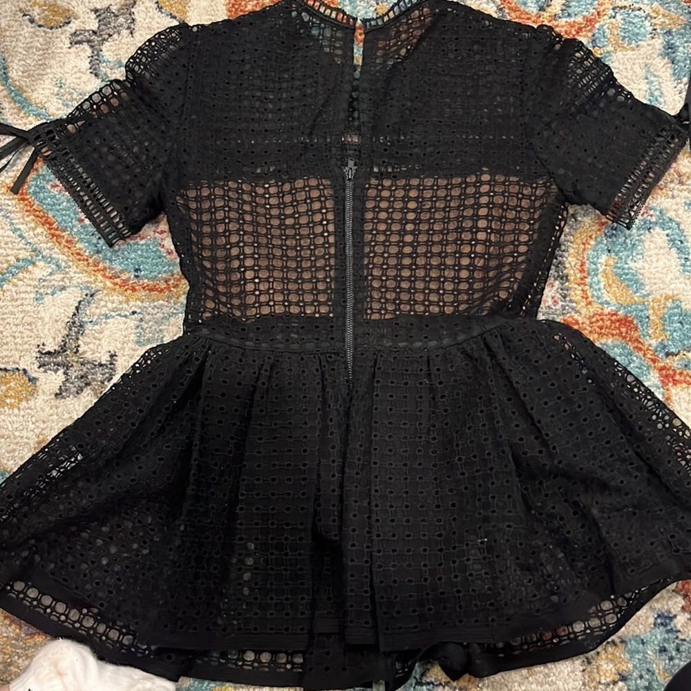 Black Self Portrait Eyelet Peplum Top - Picture 8 of 12